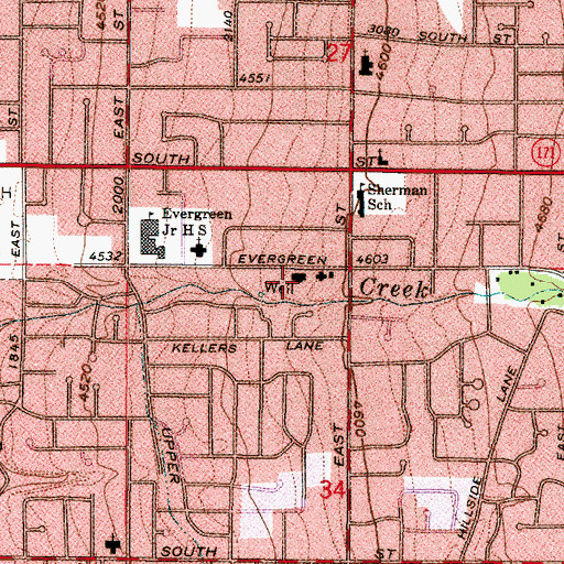 Topographic Map of Evergreen Library, UT