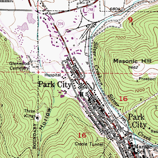 Topographic Map of Miners Hospital Community Center, UT