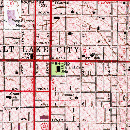 Topographic Map of Salt Lake City Public Library System Main Library, UT