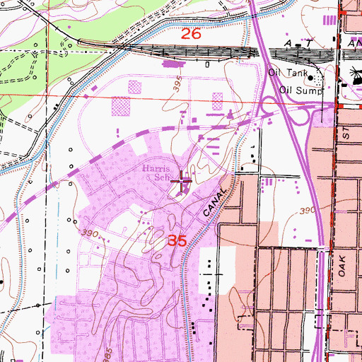 Topographic Map of Caroline Harris Elementary School, CA