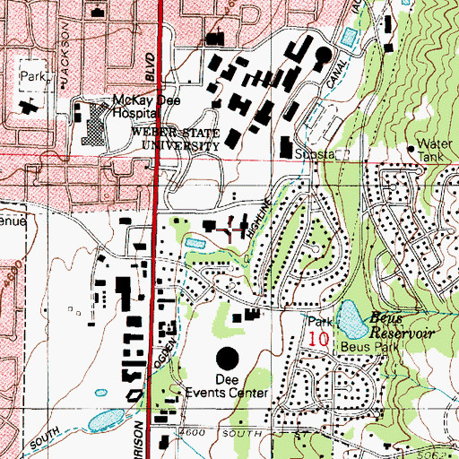 Topographic Map of Wasatch Hall, UT
