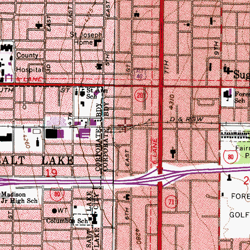 Topographic Map of Kingdom Hall of Jehovahs Witnesses of Sugarhouse, UT