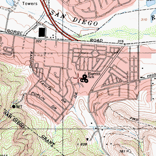Topographic Map of Chet F Harritt Elementary School, CA