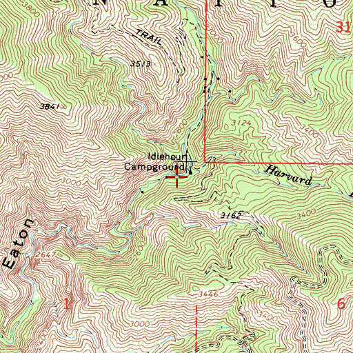 Topographic Map of Harvard Branch, CA