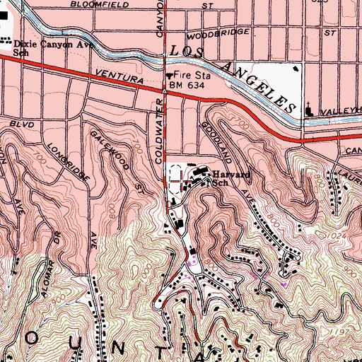 Topographic Map of Harvard-Westlake Upper School, CA