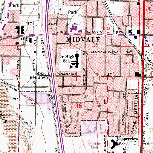 Topographic Map of Midvale Junior High School, UT