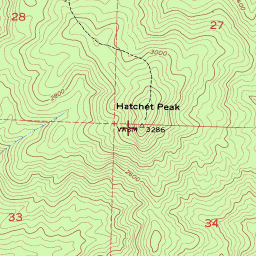 Topographic Map of Hatchet Peak, CA