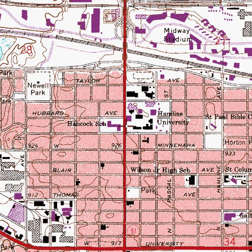 Topographic Map of Hamline University, MN