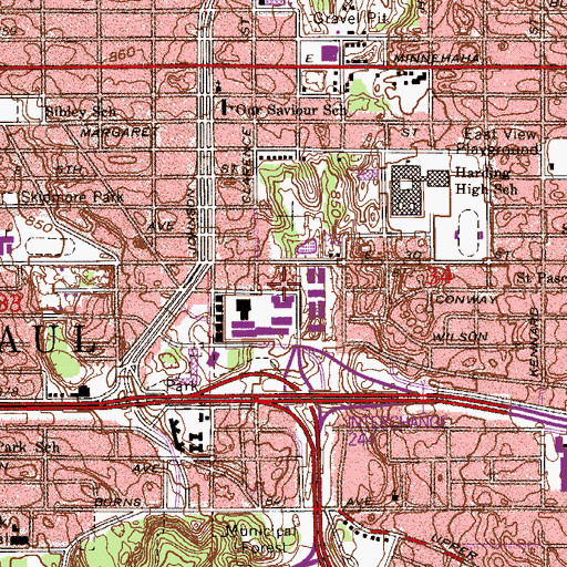 Topographic Map of Eastside Workplace Kindergarten Magnet School, MN