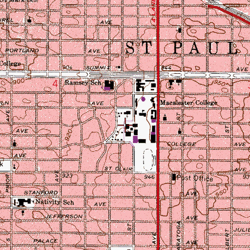 Topographic Map of Macalester College, MN