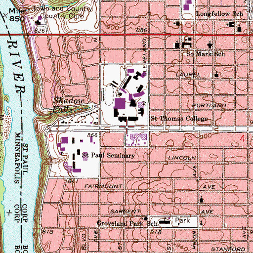 Topographic Map of University of Saint Thomas, MN