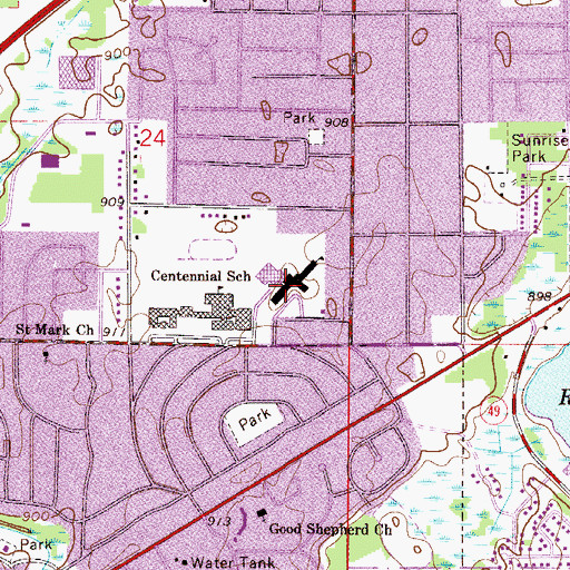 Topographic Map of Centennial High School - Red Building, MN