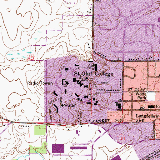 Topographic Map of Saint Olaf College, MN