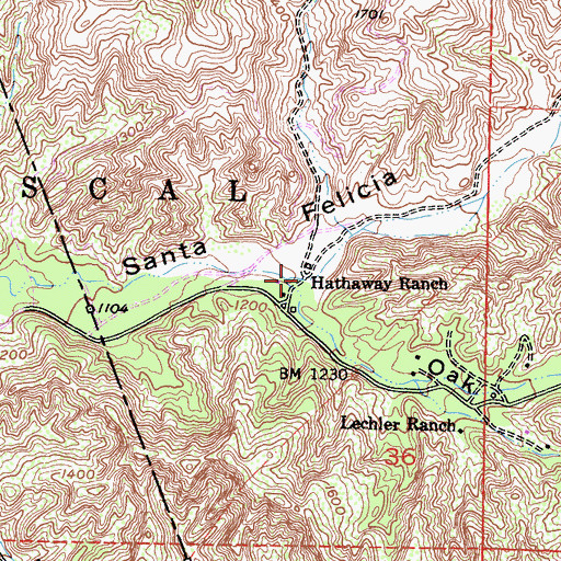 Topographic Map of Hathaway Ranch, CA