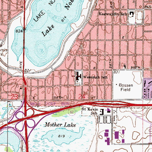 Topographic Map of Lake Nokomis Community Wenonah Campus, MN