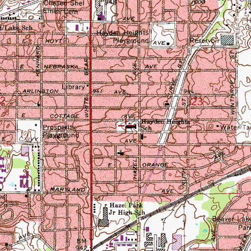 Topographic Map of The Heights Community School, MN