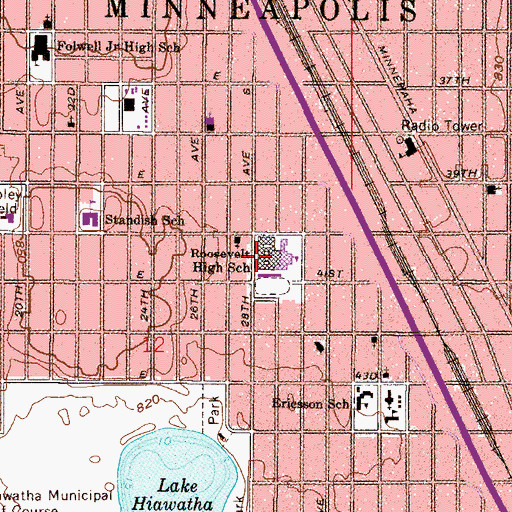 Topographic Map of Wellstone International High School, MN
