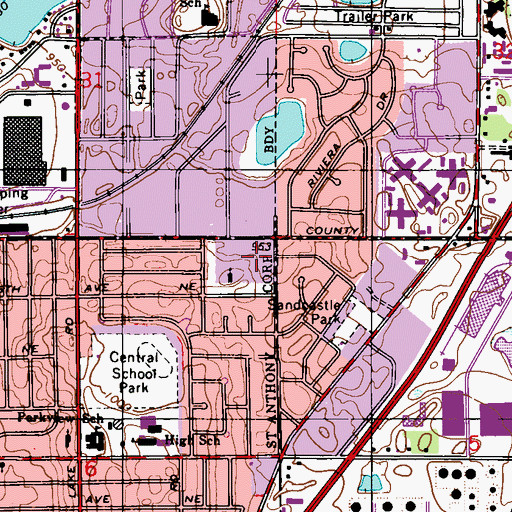 Topographic Map of Wilshire Park Elementary School, MN