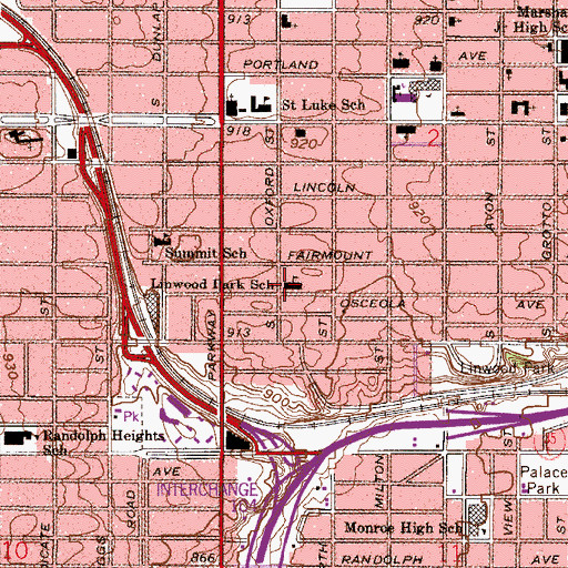 Topographic Map of Linwood Monroe Arts Plus - Lower Campus, MN