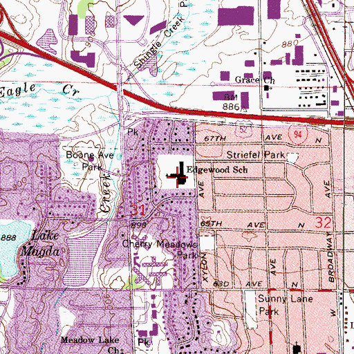 Topographic Map of Edgewood Elementary School, MN