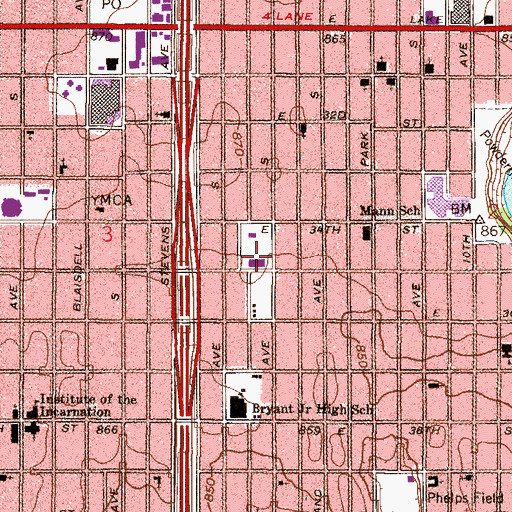 Topographic Map of Green Central Park School, MN