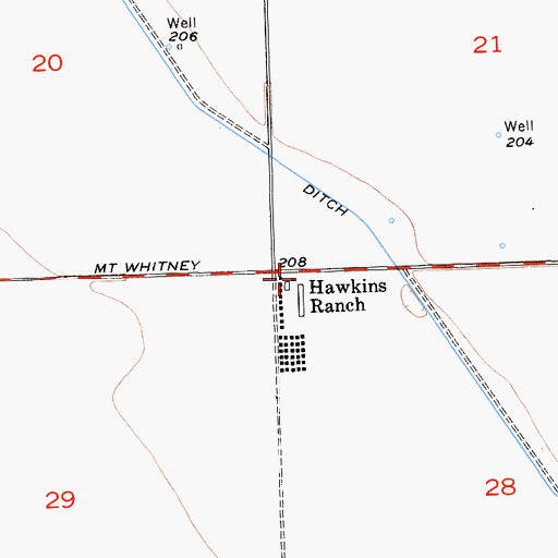 Topographic Map of Hawkins Ranch, CA