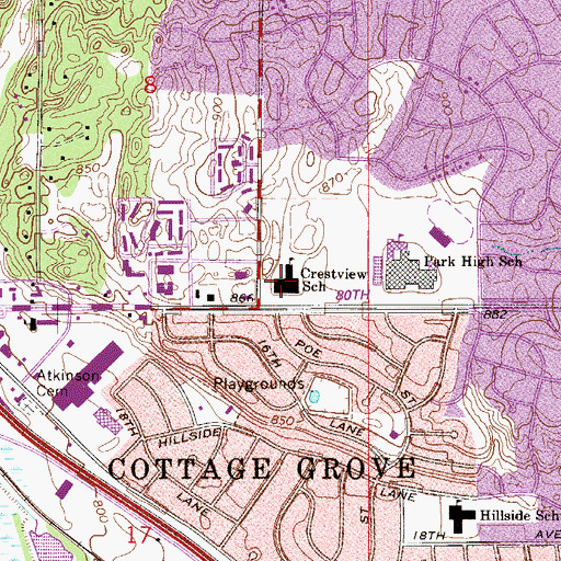 Topographic Map of Crestview Elementary School, MN