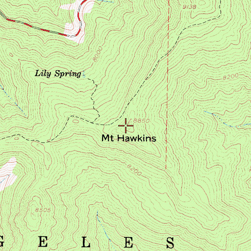 Topographic Map of Mount Hawkins, CA