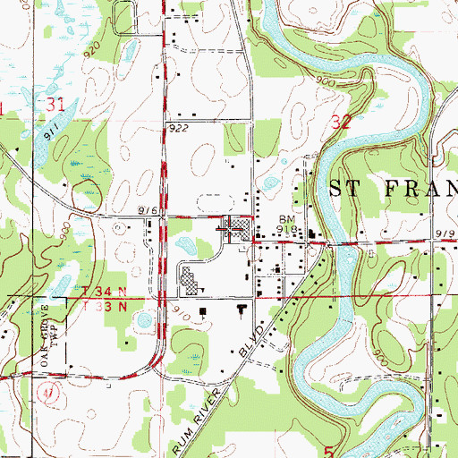 Topographic Map of Saint Francis Middle School, MN