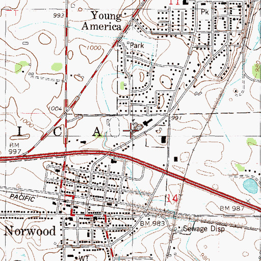 Topographic Map of Central Middle School, MN