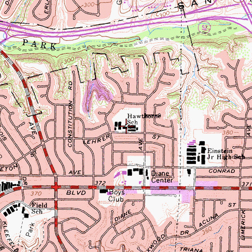 Topographic Map of Hawthorne Elementary School, CA