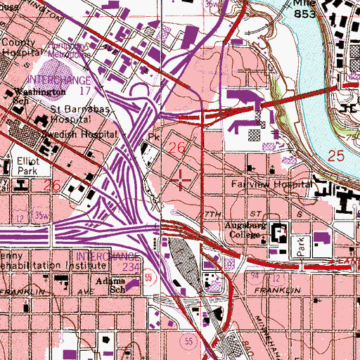 Topographic Map of Cedar Riverside Community School, MN