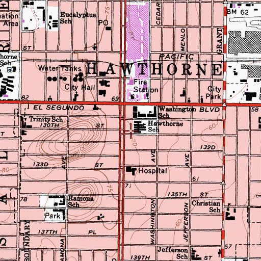 Topographic Map of Hawthorne Intermediate School, CA
