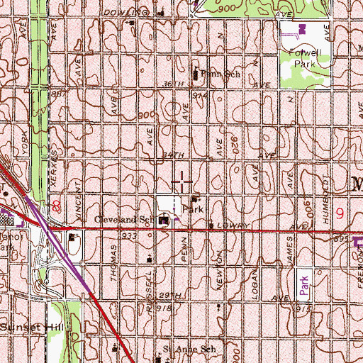 Topographic Map of Lucy Craft Laney at Cleveland Park Community School, MN