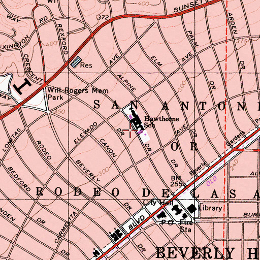 Topographic Map of Hawthorne Elementary School, CA