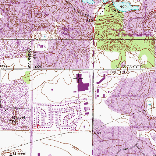 Topographic Map of Highland Elementary School, MN