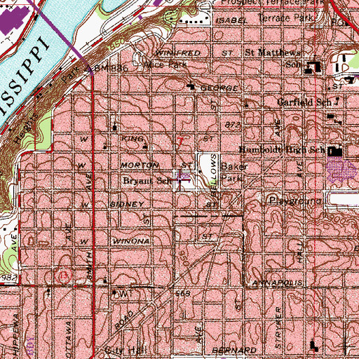 Topographic Map of Cherokee Heights West Side School of Excellence, MN