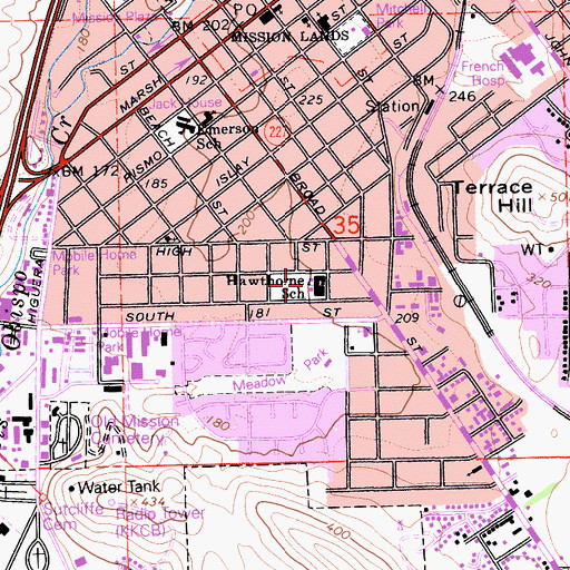 Topographic Map of Hawthorne Elementary School, CA