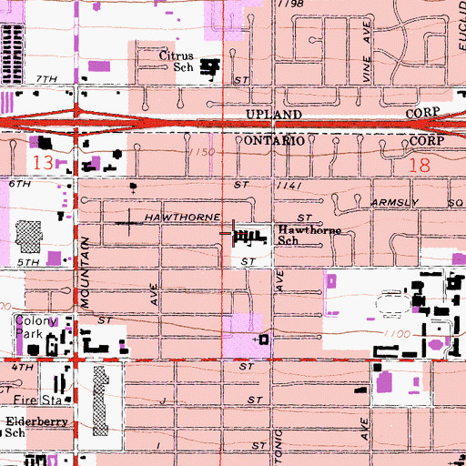 Topographic Map of Hawthorne Elementary School, CA