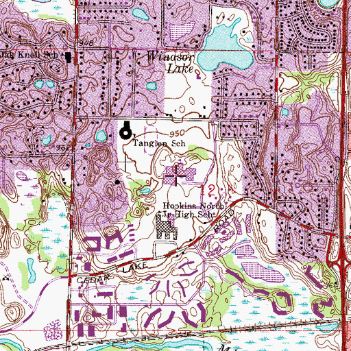 Topographic Map of Hopkins High School, MN