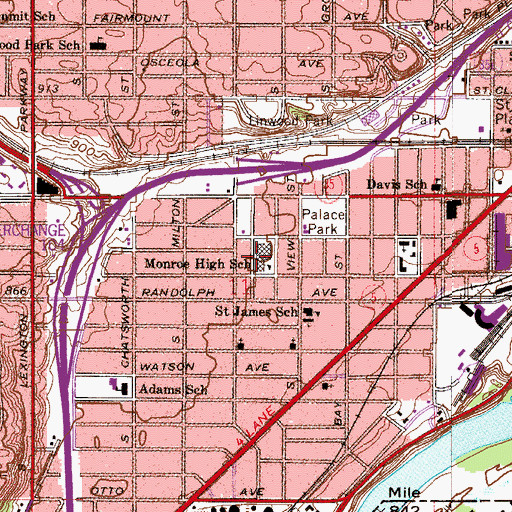 Topographic Map of Linwood Monroe Arts Plus - Upper Campus, MN