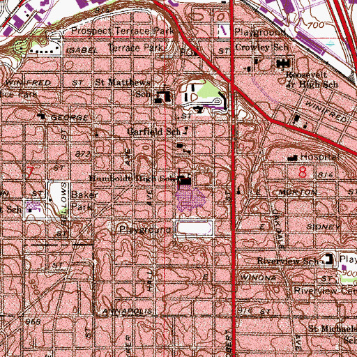 Topographic Map of Open World Learning School, MN
