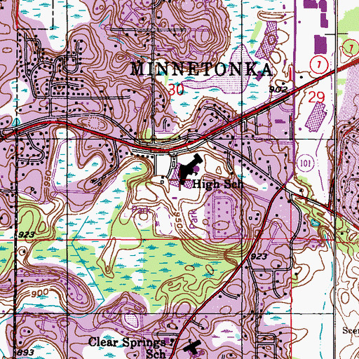 Topographic Map of Minnetonka High School, MN