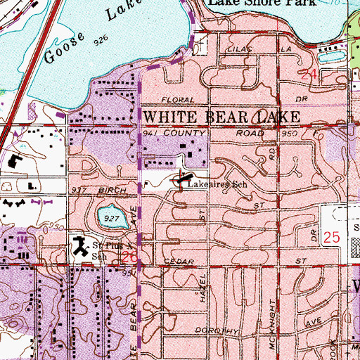 Topographic Map of Lakeaires Elementary School, MN