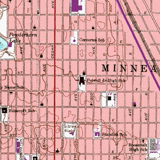 Topographic Map of Folwell Performing Arts Magnet School, MN