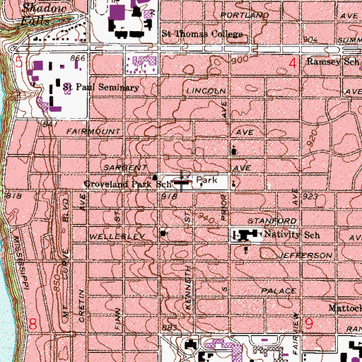 Topographic Map of Groveland Park Elementary School, MN