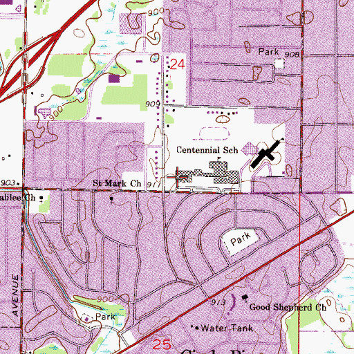 Topographic Map of Centennial Elementary School, MN