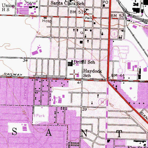 Topographic Map of Haydock Intermediate School, CA