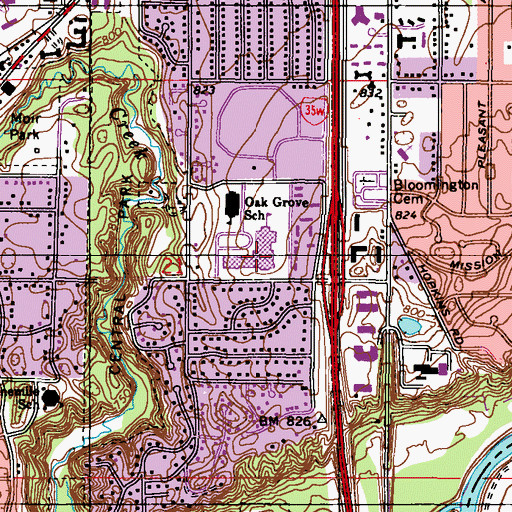 Topographic Map of Oak Grove Middle School, MN