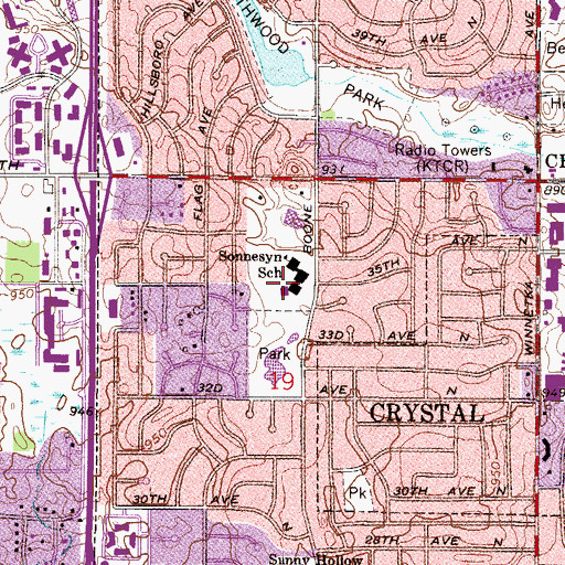 Topographic Map of Sonnesyn Elementary School, MN